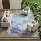 8' X 10' Blue Abstract Washable Non Skid Indoor Outdoor Area Rug