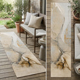 8' Runner Beige Abstract Washable Non Skid Indoor Outdoor Runner Rug