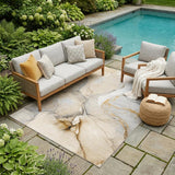 5' X 8' Beige Abstract Washable Non Skid Indoor Outdoor Area Rug
