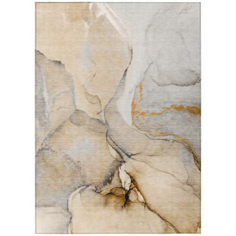 5' X 8' Beige Abstract Washable Non Skid Indoor Outdoor Area Rug