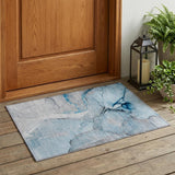 2' X 3' Blue and Ivory Abstract Washable Non Skid Indoor Outdoor Area Rug