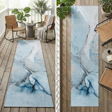 8' Runner Blue and Ivory Abstract Washable Non Skid Indoor Outdoor Runner Rug
