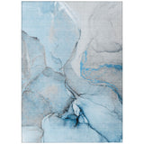 3' X 5' Blue and Ivory Abstract Washable Non Skid Indoor Outdoor Area Rug