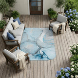 8' X 10' Blue and Ivory Abstract Washable Non Skid Indoor Outdoor Area Rug