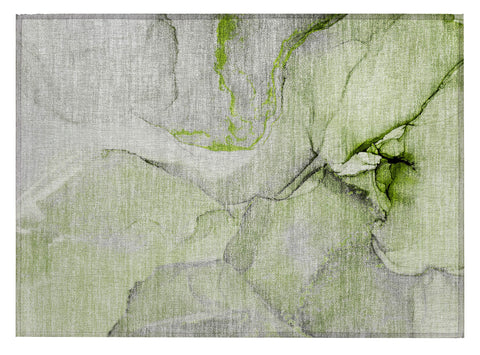 2' X 3' Green Abstract Washable Non Skid Indoor Outdoor Area Rug
