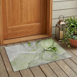 2' X 3' Green Abstract Washable Non Skid Indoor Outdoor Area Rug