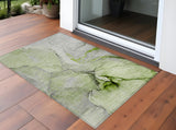 2' X 3' Green Abstract Washable Non Skid Indoor Outdoor Area Rug