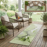 8' Runner Green Abstract Washable Non Skid Indoor Outdoor Runner Rug