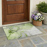 3' X 5' Green Abstract Washable Non Skid Indoor Outdoor Area Rug
