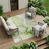 8' X 10' Green Abstract Washable Non Skid Indoor Outdoor Area Rug