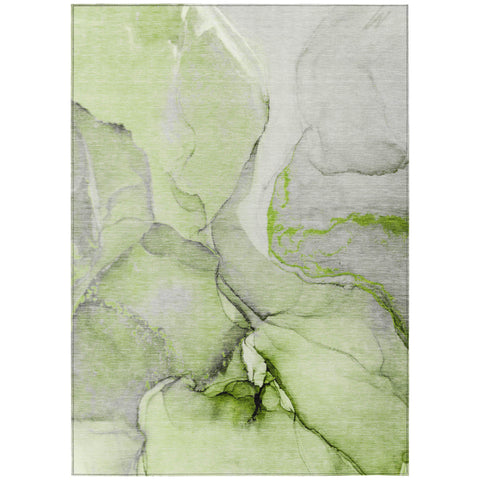 8' X 10' Green Abstract Washable Non Skid Indoor Outdoor Area Rug