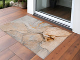 3' X 5' Orange Abstract Washable Non Skid Indoor Outdoor Area Rug
