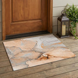 3' X 5' Orange Abstract Washable Non Skid Indoor Outdoor Area Rug