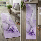 8' Runner Purple and Ivory Abstract Washable Non Skid Indoor Outdoor Runner Rug