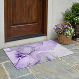 3' X 5' Purple and Ivory Abstract Washable Non Skid Indoor Outdoor Area Rug