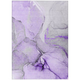 3' X 5' Purple and Ivory Abstract Washable Non Skid Indoor Outdoor Area Rug