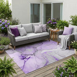 5' X 8' Purple and Ivory Abstract Washable Non Skid Indoor Outdoor Area Rug
