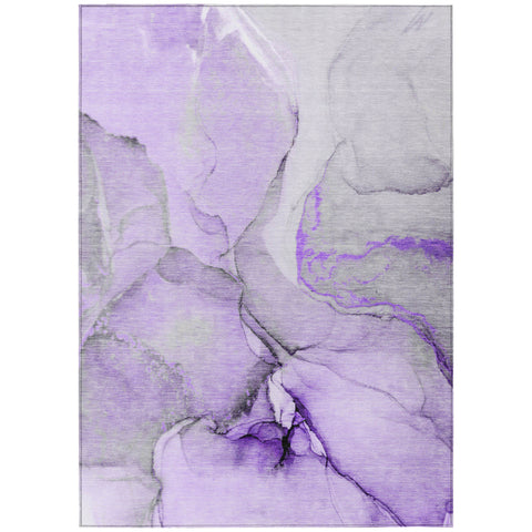 5' X 8' Purple and Ivory Abstract Washable Non Skid Indoor Outdoor Area Rug
