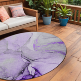 8' Purple And Ivory Round Abstract Washable Indoor Outdoor Area Rug