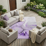 8' X 10' Purple and Ivory Abstract Washable Non Skid Indoor Outdoor Area Rug
