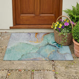 2' X 3' Teal Abstract Washable Non Skid Indoor Outdoor Area Rug