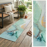 8' Runner Teal Abstract Washable Non Skid Indoor Outdoor Runner Rug