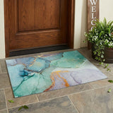 3' X 5' Teal Blue Abstract Washable Indoor Outdoor Area Rug