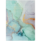 3' X 5' Teal Blue Abstract Washable Indoor Outdoor Area Rug
