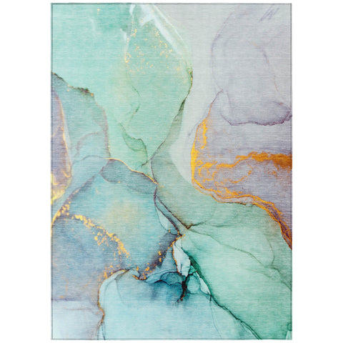 3' X 5' Teal Blue Abstract Washable Indoor Outdoor Area Rug
