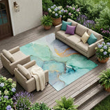 8' X 10' Teal Abstract Washable Non Skid Indoor Outdoor Area Rug