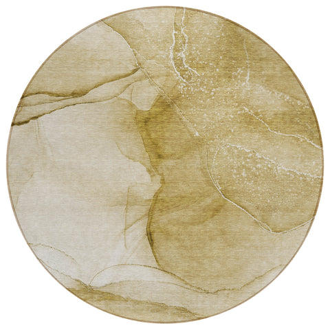 8' Beige Round Abstract Washable Indoor Outdoor Area Rug