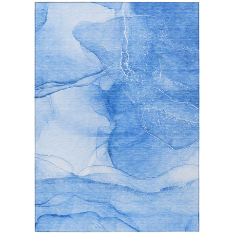 3' X 5' Blue Abstract Washable Non Skid Indoor Outdoor Area Rug