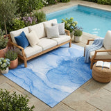 5' X 8' Blue Abstract Washable Non Skid Indoor Outdoor Area Rug