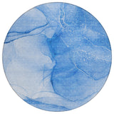 8' Blue Round Abstract Washable Indoor Outdoor Area Rug