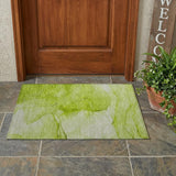 2' X 3' Green Abstract Washable Non Skid Indoor Outdoor Area Rug