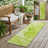 8' Runner Green Abstract Washable Non Skid Indoor Outdoor Runner Rug