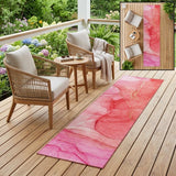2' X 8' Pink Abstract Washable Non Skid Indoor Outdoor Runner Rug