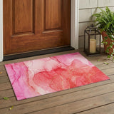 3' X 5' Pink Abstract Washable Non Skid Indoor Outdoor Area Rug