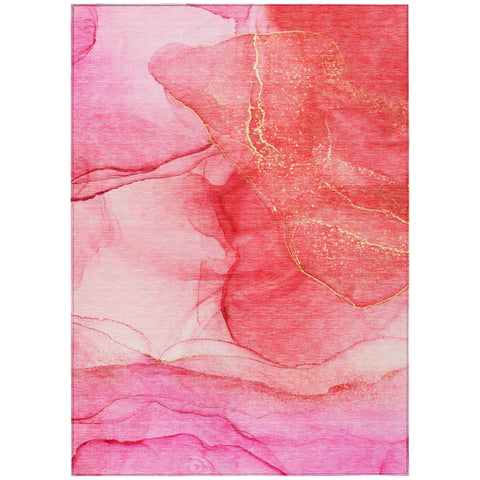 3' X 5' Pink Abstract Washable Non Skid Indoor Outdoor Area Rug