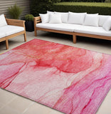 8' X 10' Pink Abstract Washable Non Skid Indoor Outdoor Area Rug