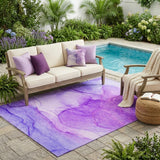 5' X 8' Purple Abstract Washable Non Skid Indoor Outdoor Area Rug