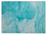 2' X 3' Teal Abstract Washable Non Skid Indoor Outdoor Area Rug