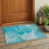 2' X 3' Teal Abstract Washable Non Skid Indoor Outdoor Area Rug