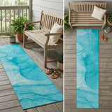8' Runner Teal Abstract Washable Non Skid Indoor Outdoor Runner Rug