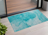 3' X 5' Teal Abstract Washable Non Skid Indoor Outdoor Area Rug