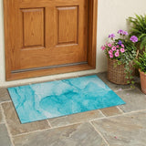 3' X 5' Teal Abstract Washable Non Skid Indoor Outdoor Area Rug