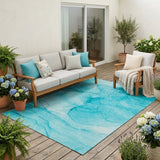 5' X 8' Teal Abstract Washable Non Skid Indoor Outdoor Area Rug