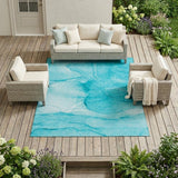 8' X 10' Teal Abstract Washable Non Skid Indoor Outdoor Area Rug