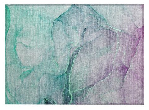 2' X 3' Green Abstract Washable Non Skid Indoor Outdoor Area Rug