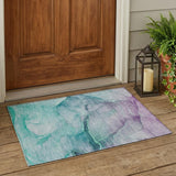 2' X 3' Green Abstract Washable Non Skid Indoor Outdoor Area Rug